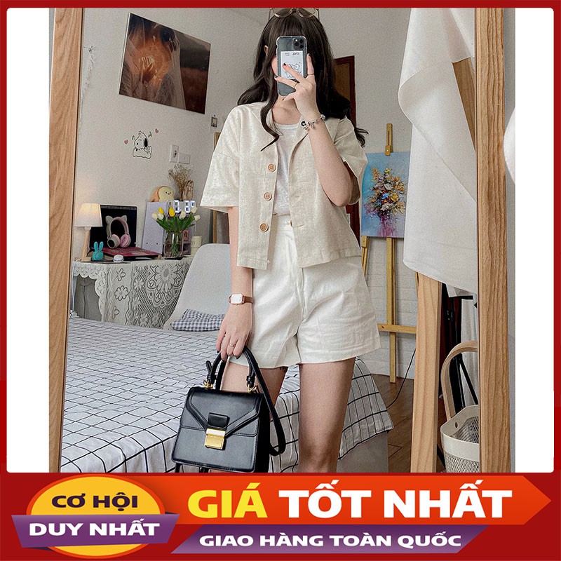 Áo Croptop Cổ Vest Khuy Giả Gỗ Hàng Quảng Châu M2163-Violet