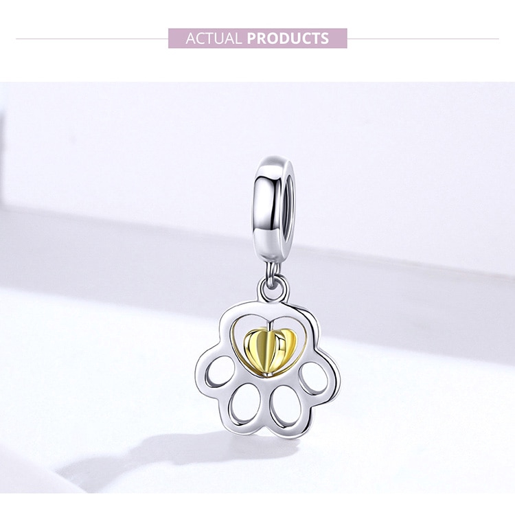 BAMOER Mặt Dây Chuyền Bạc 925 DIY Hình Dấu Chân Chó SCC1251