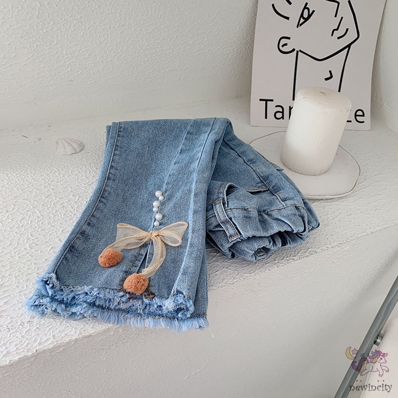 Quần Jeans Ống Loe Đính Nơ Thời Trang Hàn Quốc Cho Bé Gái