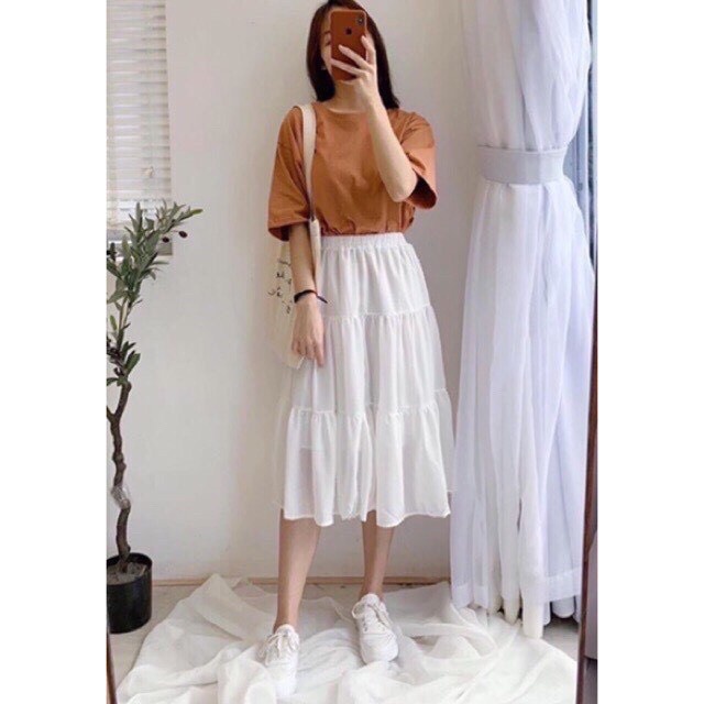 Chân váy midi 3 tầng AMIHOUSE chất voan mềm đẹp,  phong cách Ulzzang