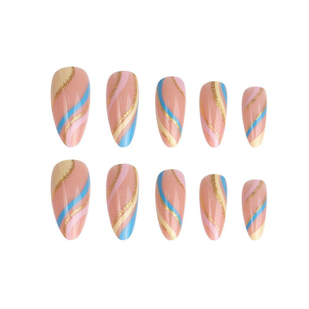 ღOKDEALSღ 24pcs/Box Women Fashion Wearable Artificial Nail Tips Flower Almond False Nails Detachable Manicure Tool Full Cover Press On Nails French Fake Nails