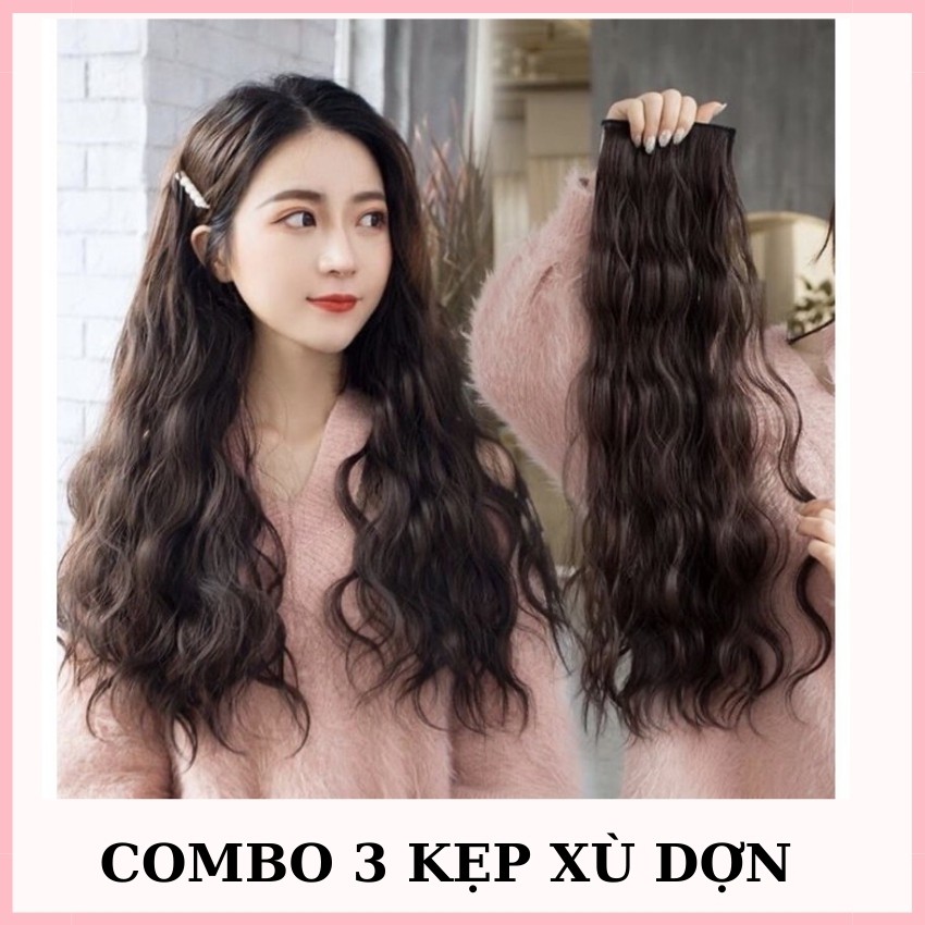 Tóc giả kẹp xoăn, kẹp phồng chân tóc, combo 3 dải tóc sợi tơ mềm mượt.