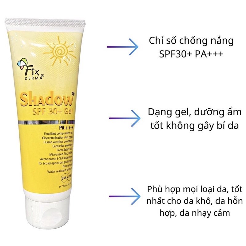 Kem Chống Nắng Cho Da Mặt Và Toàn Thân Giữ Ẩm Fixderma Shadow SPF 50+ 75g [Nhập Khẩu Chính Hãng]