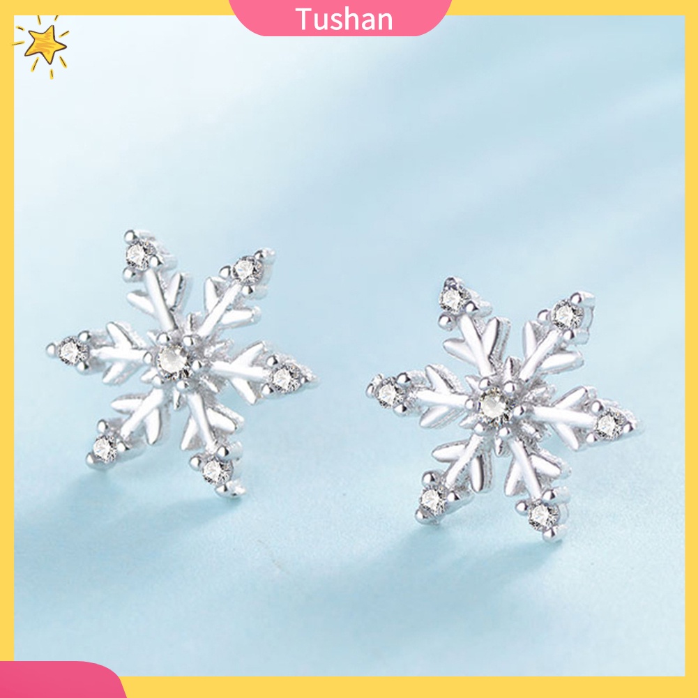 TUSH_Elegant Women Rhinestone Inlaid Snowflake Ear Stud Earrings Jewelry Xmas Gift