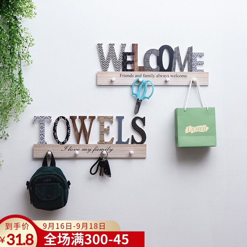 Móc Welcome full gỗ TẶNG kèm đinh treo Vintage