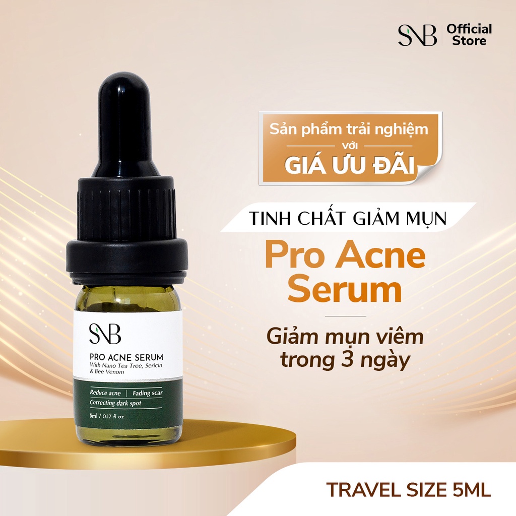 Serum Giảm Mụn Sáng Da SNB PRO ACNE SERUM 5ml Chiết Xuất Tràm Trà, Nọc Ong,Tơ Tằm