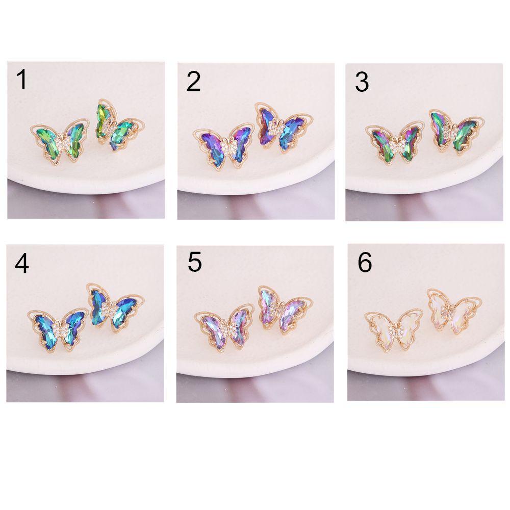 Bông Tai Hình Bướm Đính Pha Lê Màu Gradient Thời Trang Hàn Quốc