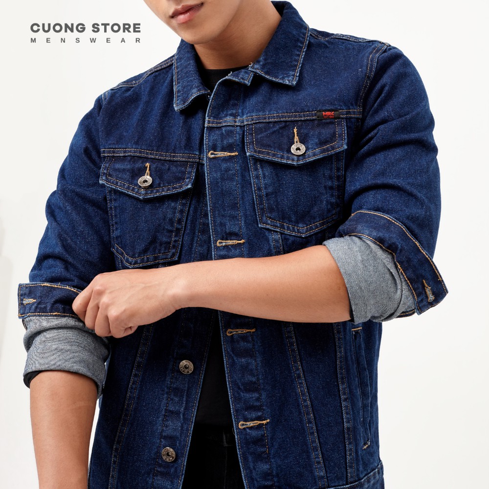 Áo khoác Jean nam basic màu xanh đậm MRC 023 - SN chất denim cao cấp, dày dặn, form chuẩn tôn dáng - CUONG STORE