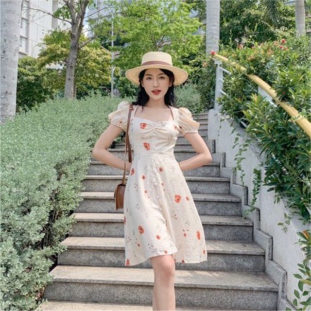 [Mã SKAMA06 giảm 8% tối đa 50K đơn 250K] Đầm ROSY - Đầm midi cúc trắng nhún ngực