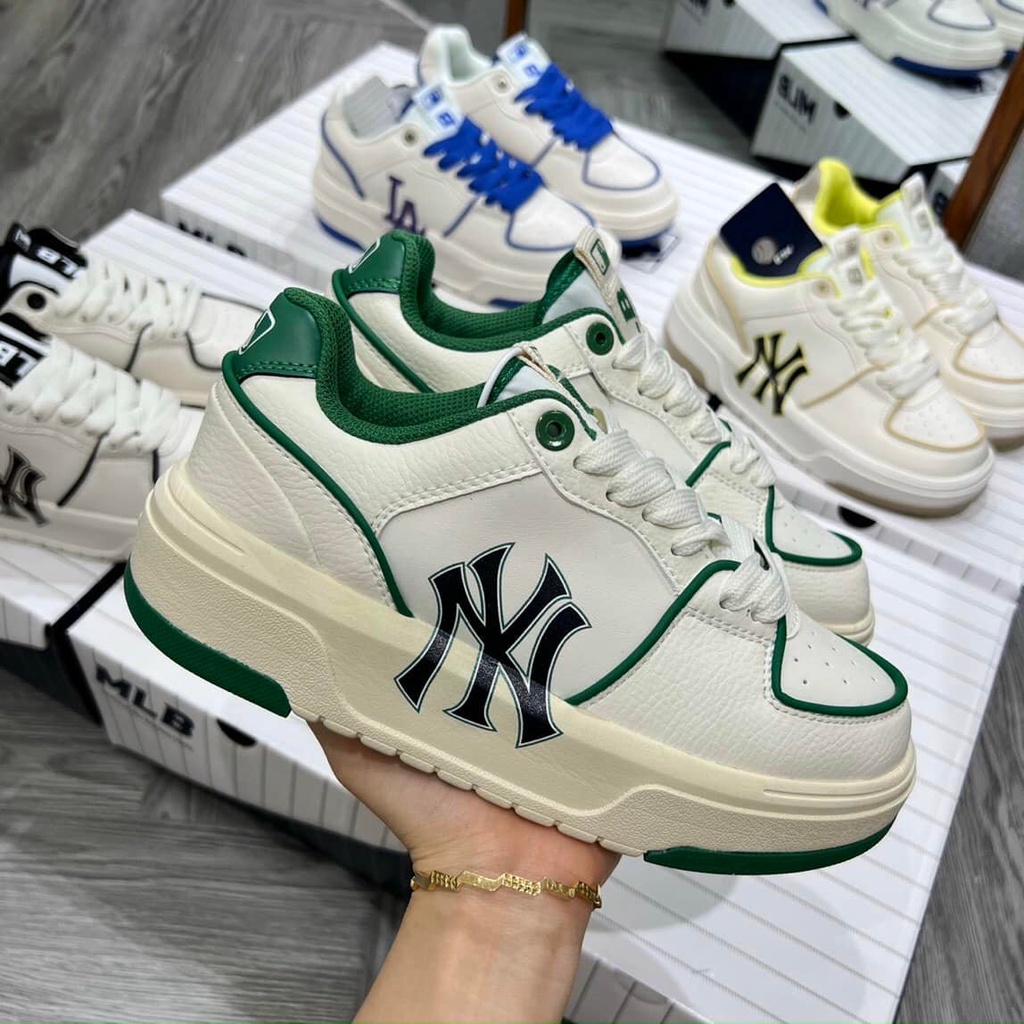 Giày MLB Chunky Liner New York Yankees White Green kẻ xanh lá bản sc cực chất hè 2023 full box bill