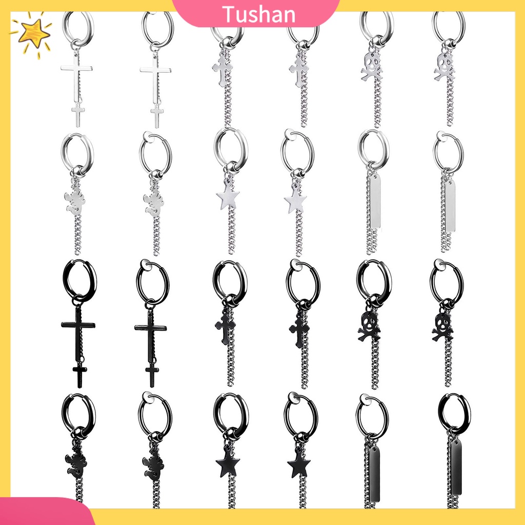 Khuyên tai dạng xỏ/ kẹp dài bằng thép không gỉ cho nam và nữ