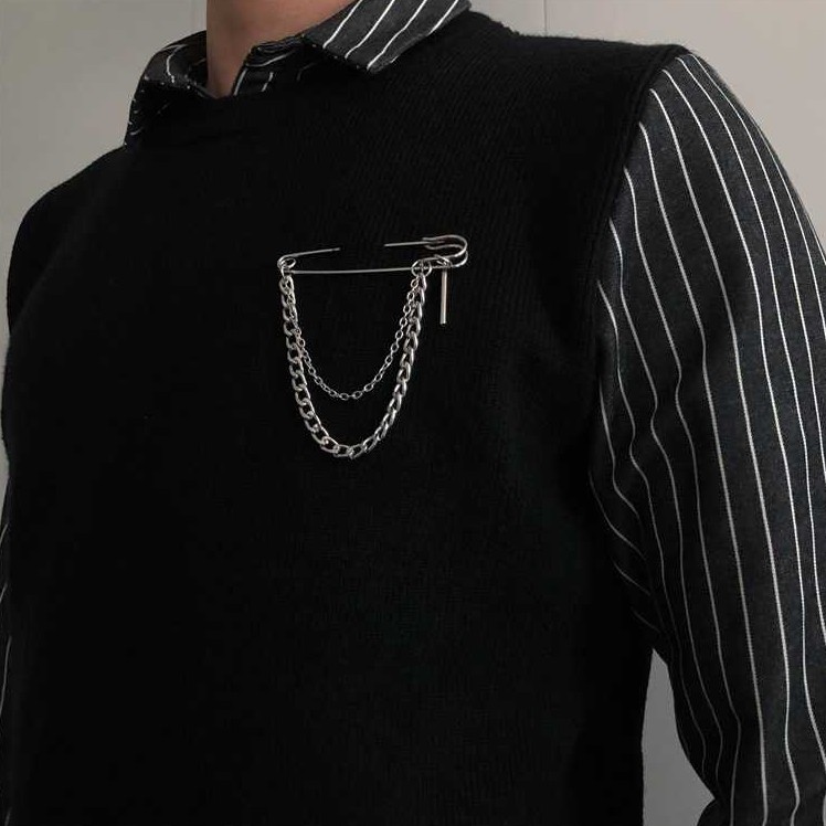 [Giao Hàng Miễn Phí] Ghim Cài Áo Kim Loại Hình Chuỗi Xích 2220 Độc Đáo Phong Cách Hip Hop Cho Nam Và Nữ