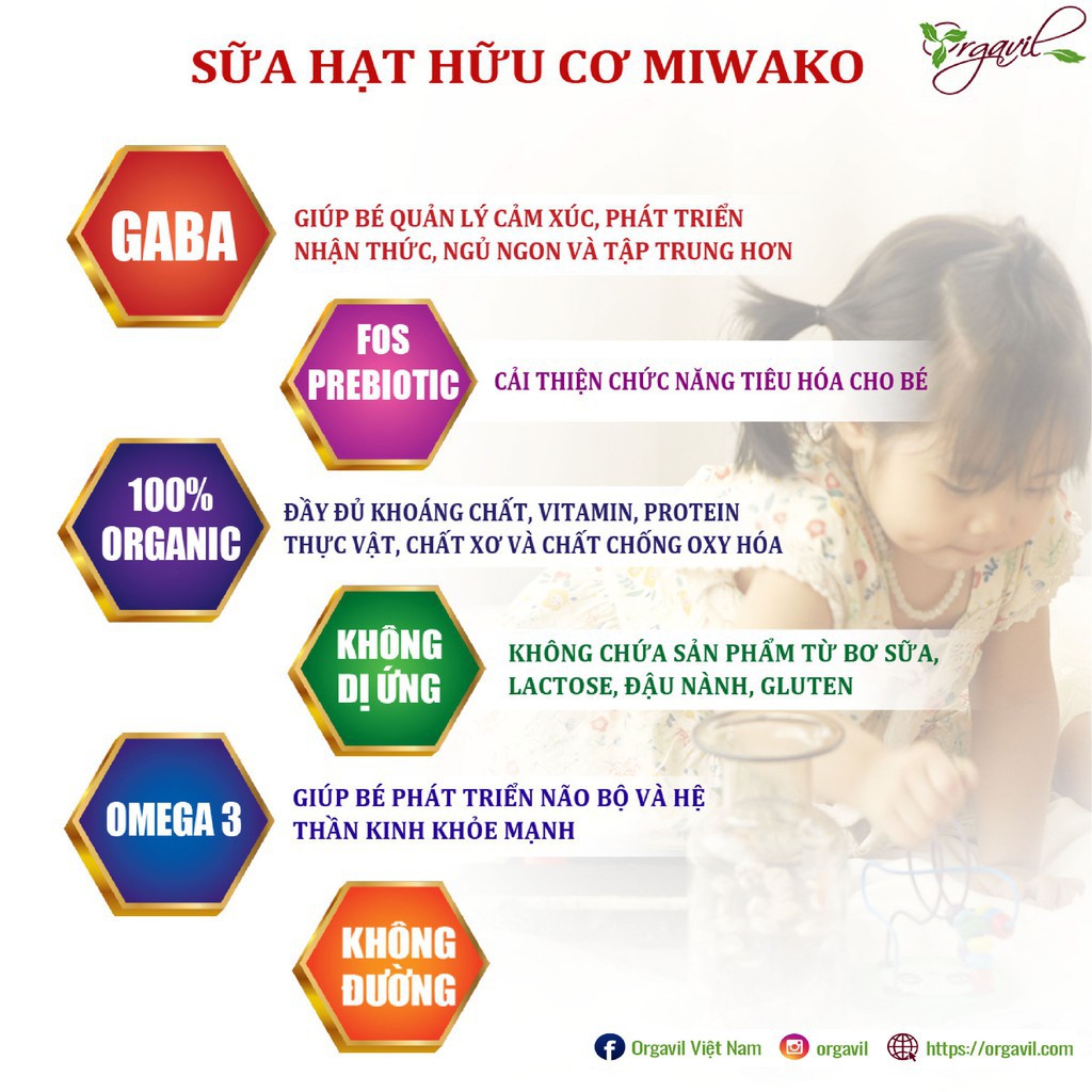 Combo 3 Thùng Sữa Hữu Cơ Vị Gạo Bổ Sung Omega 3 Miwako A+ 700g - Orgavil - Sữa Công Thức Thực Vật Miwako - Orgavil