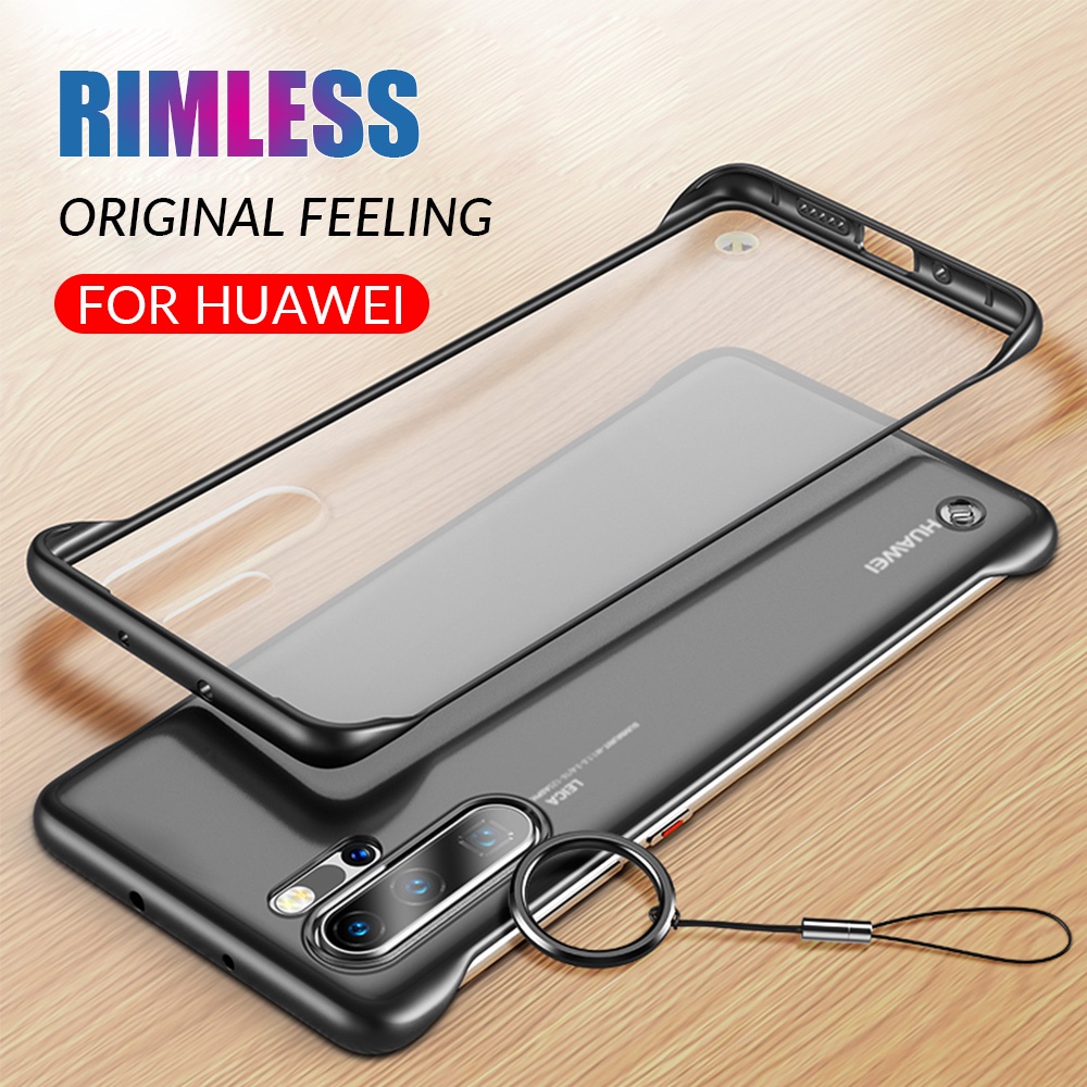 Ốp Điện Thoại TPU + PC Trong Suốt Mặt Nhám Không Viền Dọc Kèm Móc Xỏ Ngón Cho Huawei P50 Pro P40 Pro Plus P20 P30 Pro