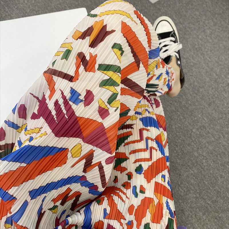 Quần xếp ly JSC vải lụa lạnh xếp ly in họa tiết graffiti thời trang mùa hè