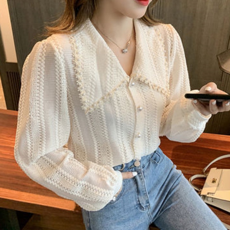 Áo Sơ Mi Ren Cổ Búp Bê Xinh Xắn Cho Nữ 156364 Áo Sơ Mi Thiết Kế Cỡ Lớn Phong Cách Phương Tây Thời Trang Cao Cấp Trẻ Trung