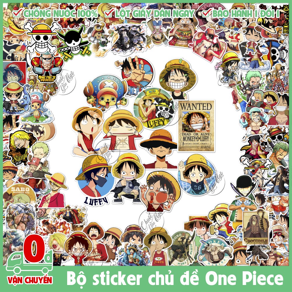 Bộ 25/50/100/150 sticker decal hình dán chống nước ONE PIECE Monkey D. Luffy Đảo Hải Tặc Mũ Rơm