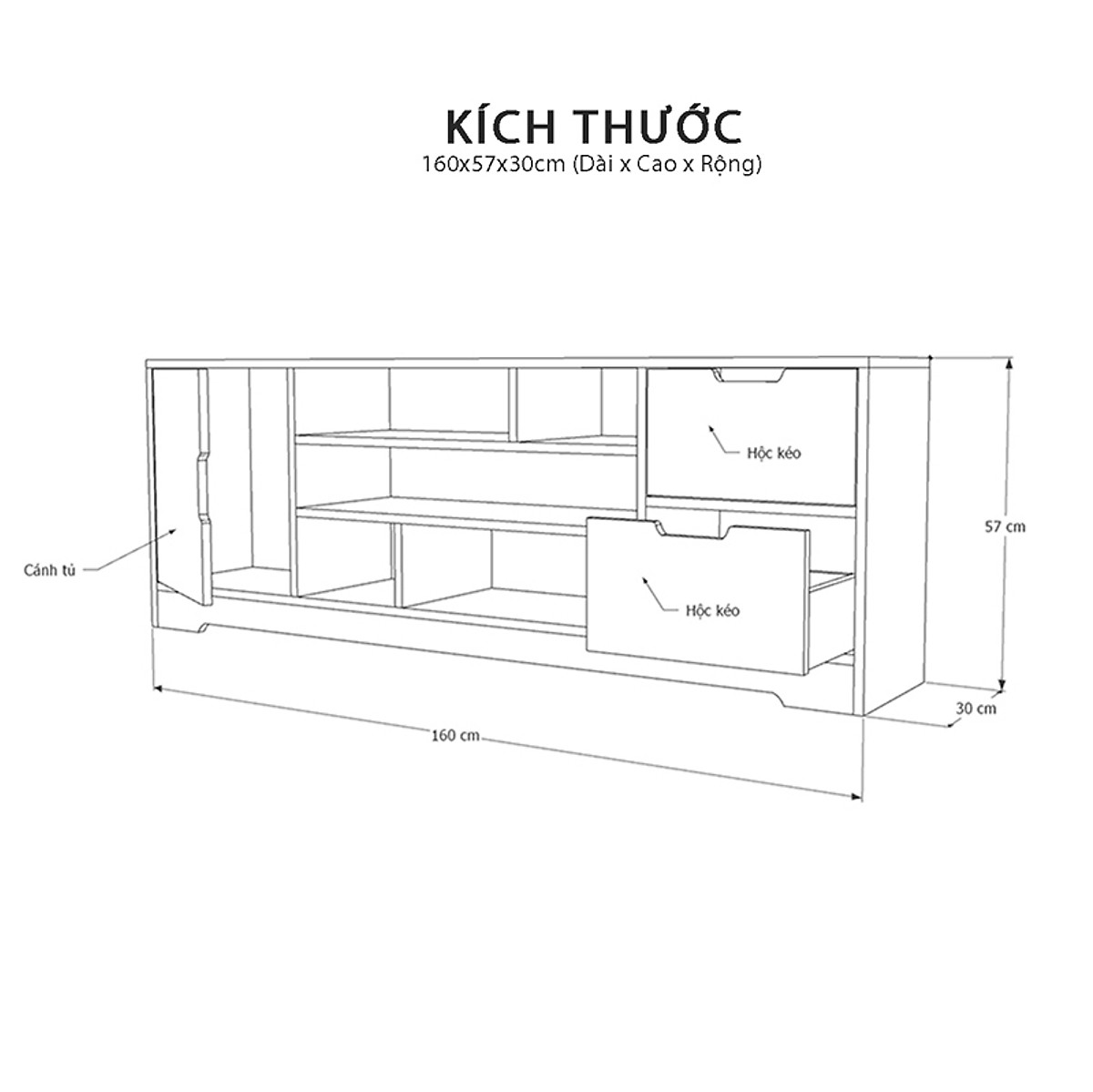 Kệ Để Tivi Phòng Khách, Phòng Ngủ Hiện Đại SIB DECOR 2 Ngăn Kéo 1 Cánh Tủ TV02