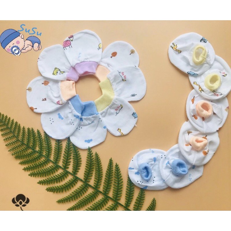 Bộ bao tay, bao chân chất cotton Hàn mềm mịn cho bé sơ sinh - Nature Mum