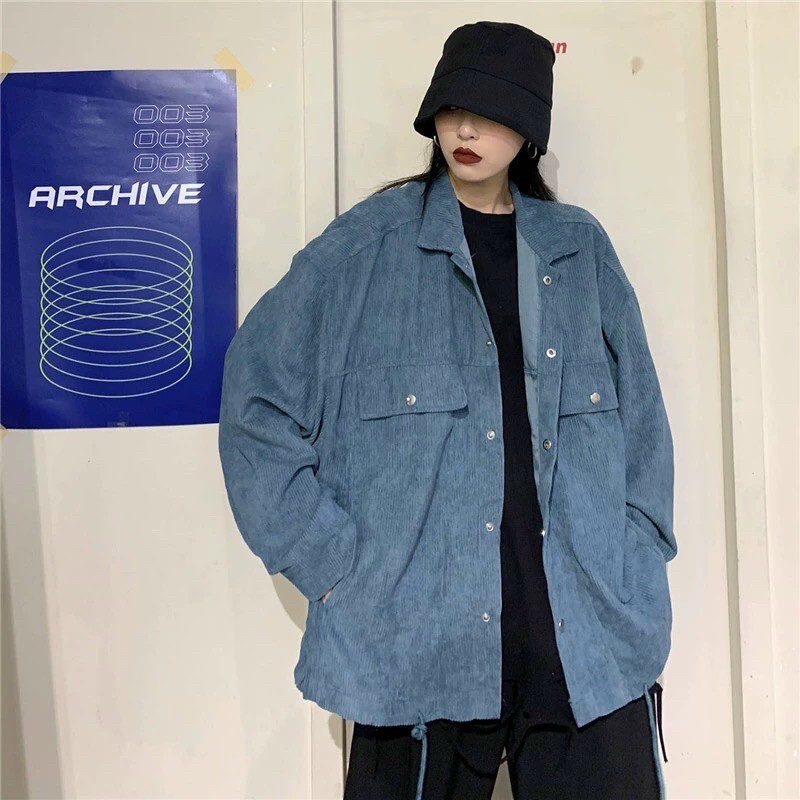 Áo khoác kaki nhung gân dáng sơmi unisex ulzang nam nữ