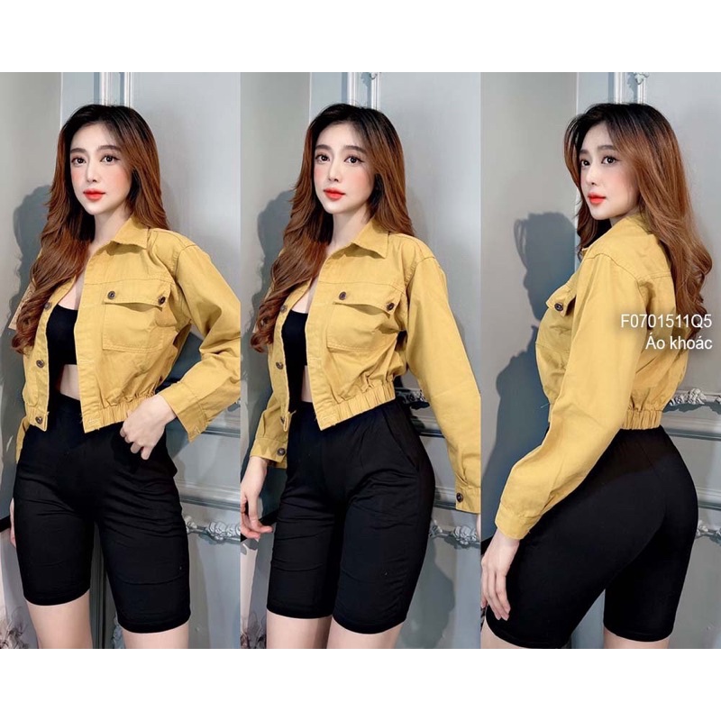 Áo khoác kaki tay dài dáng croptop cổ bẻ lưng phối chun hiện đại - chất kaki mịn đẹp VIENS STORE