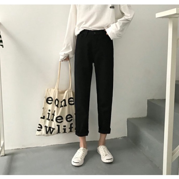 SUXI Quần jean lưng cao dáng rộng phong cách Hàn Quốc dành cho nữ