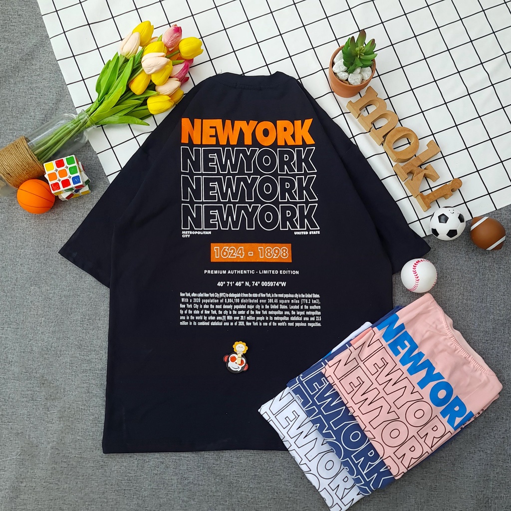 Áo phông áo thun nam nữ tay lỡ from rộng freesize chất cotton thoáng mát in chữ New york đơn giản