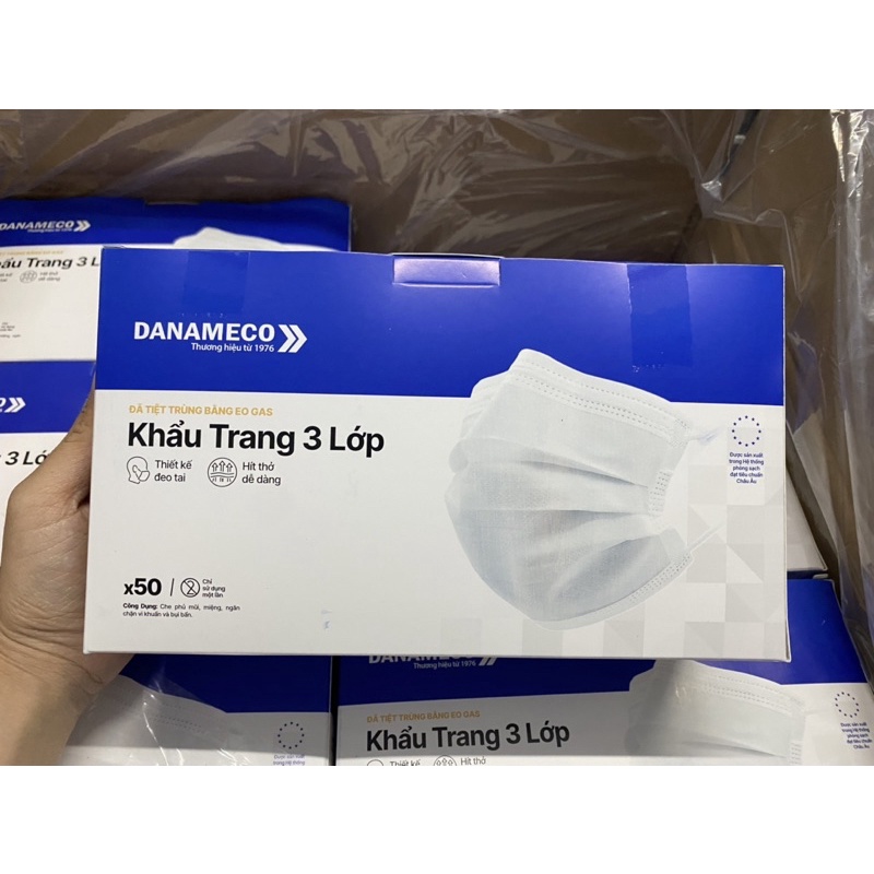 Khẩu trang y tế Danameco TIỆT TRÙNG EO.GAS, MÀNG LỌC CAO CẤP 1 gói/1 cái - 50 cái/hộp