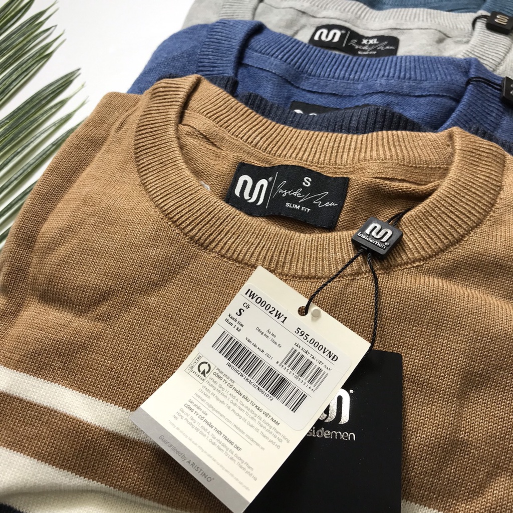 Áo len nam Insidemen  form ôm họa tiết kẻ ngang IWO002W1