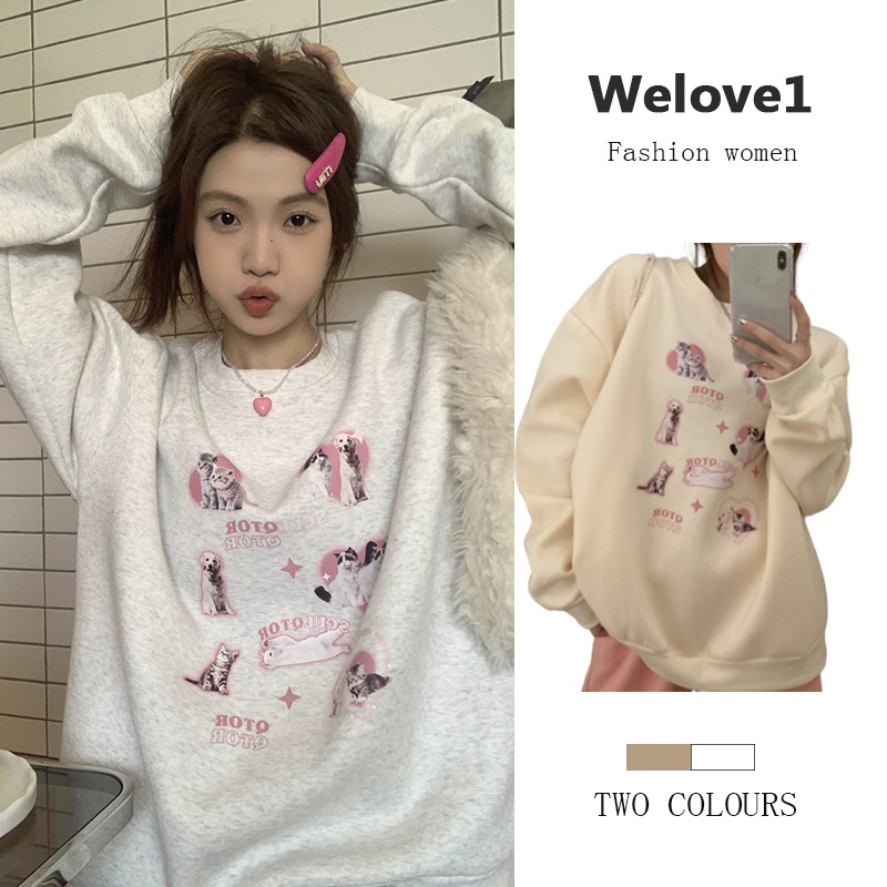 Áo sweater Cổ Tròn Dáng Rộng Màu Xanh Lá Đậm Thiết Kế Tương Phản Phong Cách Mỹ Cổ Điển Thời Trang Thu Đông Mới Cho Nam Và Nữ