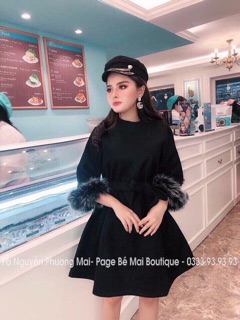 Váy dạ buộc eo tay lông 2 bên