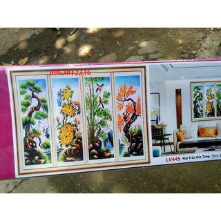 tranh đính đá cao cấp tứ quý tùng cúc trúc mai kt 132x90cm dạng phôi mua về đính
