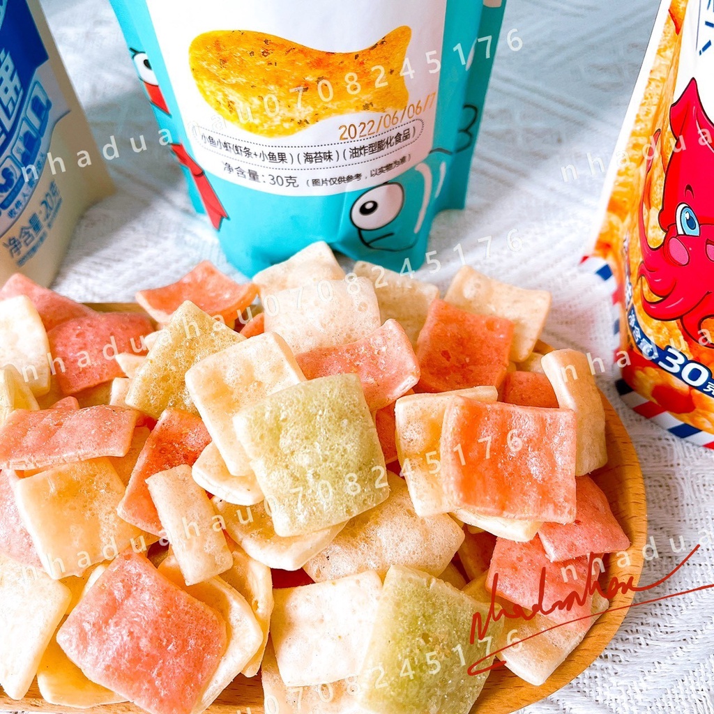 HOT- Một gói bánh snack bimbim không dầu vị tôm cá mực rau củ cho bé Lang Lang Hongkong gói 30gam