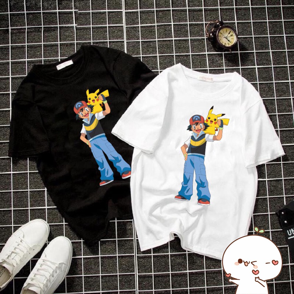 Áo thun cotton unisex form suông rộng pikachu mã 2020L0722 - áo nam/nữ co giãn 4 chiều