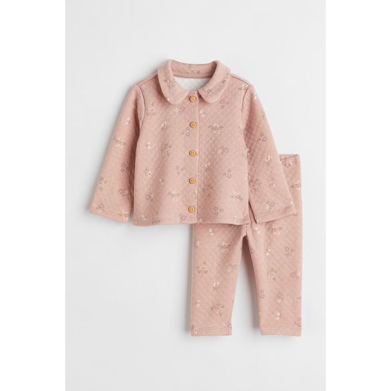 Bộ nỉ bé gái họa tiết báo hồng HM