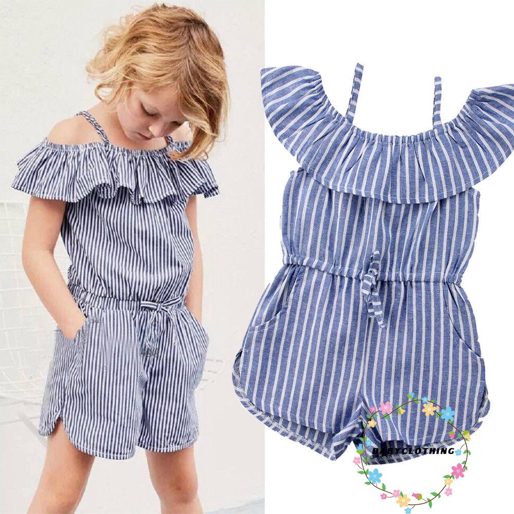 ღWSVღSummer Baby Girls Stripe Romper Kids Toddler Jumpsuit Playsuit Outfits Clothes