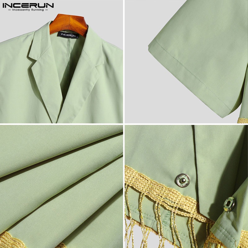 Áo sơ mi INCERUN tay nam tay ngắn trơn màu S-5XL