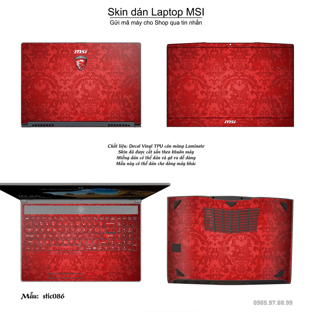 Skin dán Laptop MSI in hình Hoa văn sticker _nhiều mẫu 15 (inbox mã máy cho Shop)