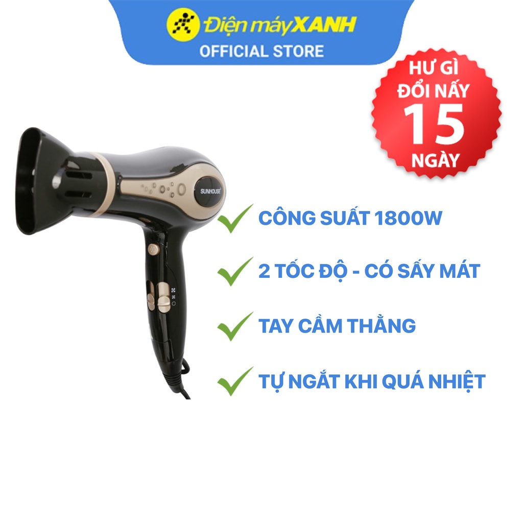 Máy sấy tóc Sunhouse SHD2317 1800W gấp gọn 2 tốc độ sấy - Chính hãng BH 12 tháng