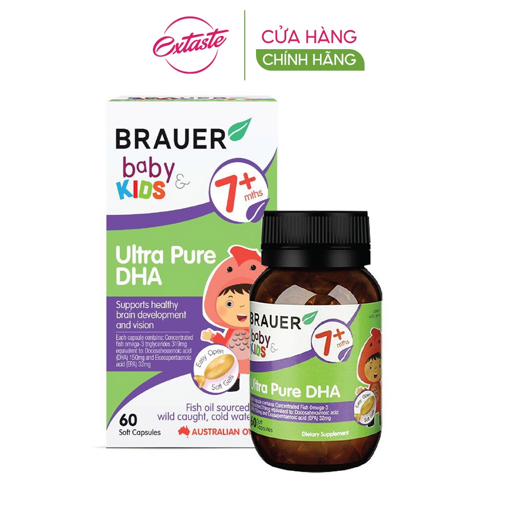 Viên uống bổ sung DHA Brauer Baby &amp; Kids Ultra Pure phát triển não bộ cho trẻ 7 tháng tuổi (60 viên)