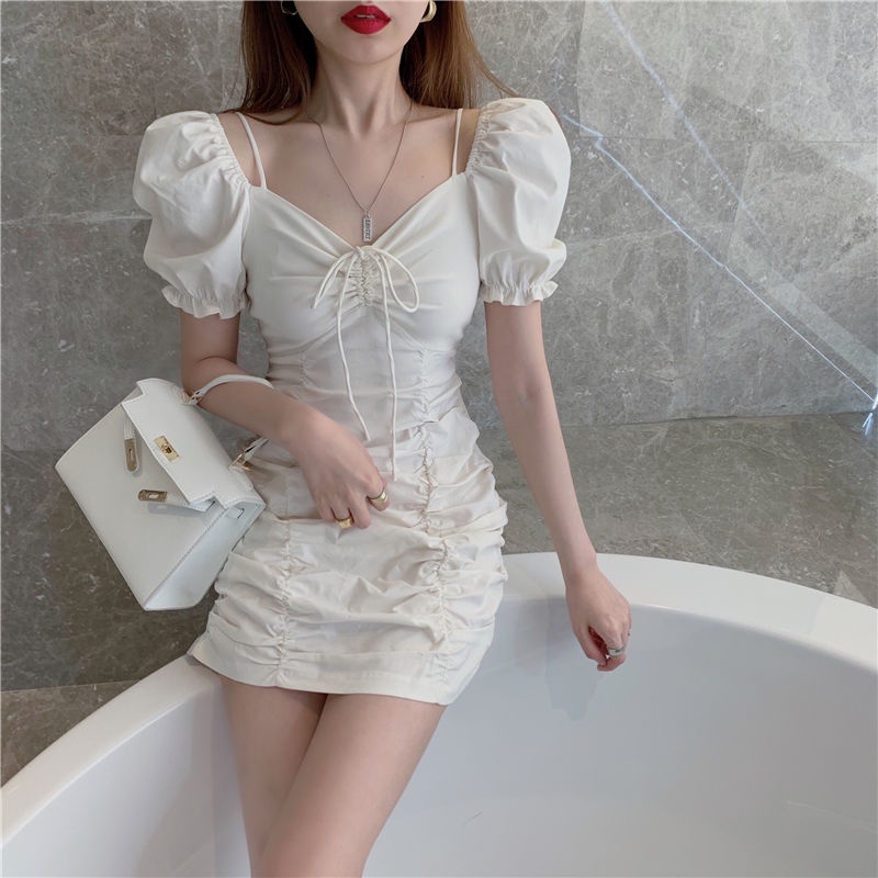 Đầm Ôm Eo Xếp Ly Họa Tiết Kẻ Ô Mùa Hè Kiểu Pháp Mới Cho Nữ