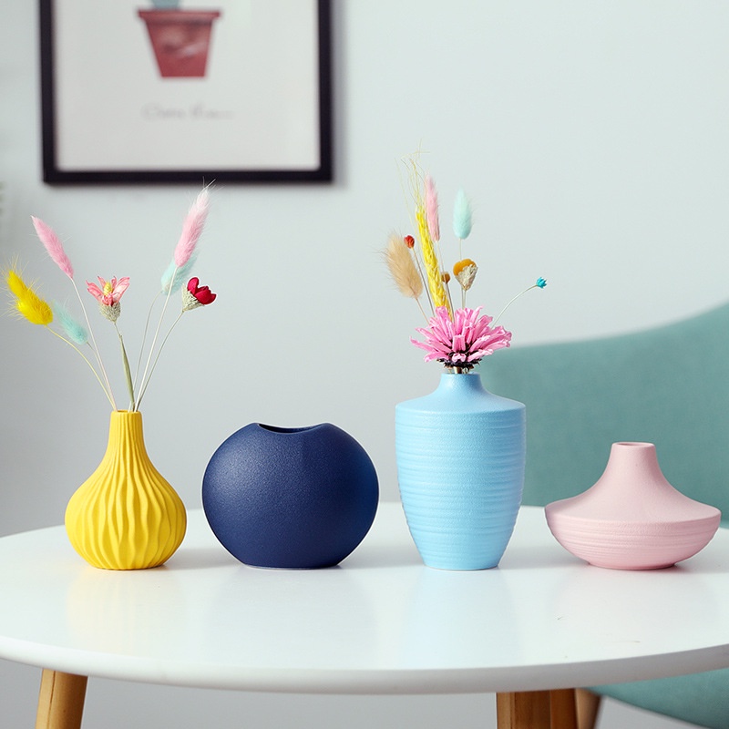 Bình gốm sáng tạo decor nhà cửa phong cách Bắc Âu trang trí tủ tivi bình hoa khô lọ hoa nhỏ hiện đại