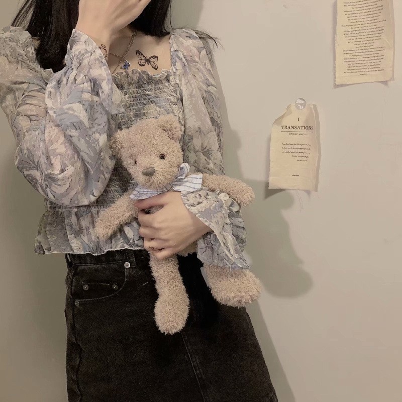 [Mã FASHIONI9 giảm 10k đơn 0đ] Áo Voan Xếp Ly Cổ Vuông Họa Tiết Xinh Xắn Dành Cho Bạn Gái, Áo Kiểu Chất Chiffon Hàn Quốc | BigBuy360 - bigbuy360.vn