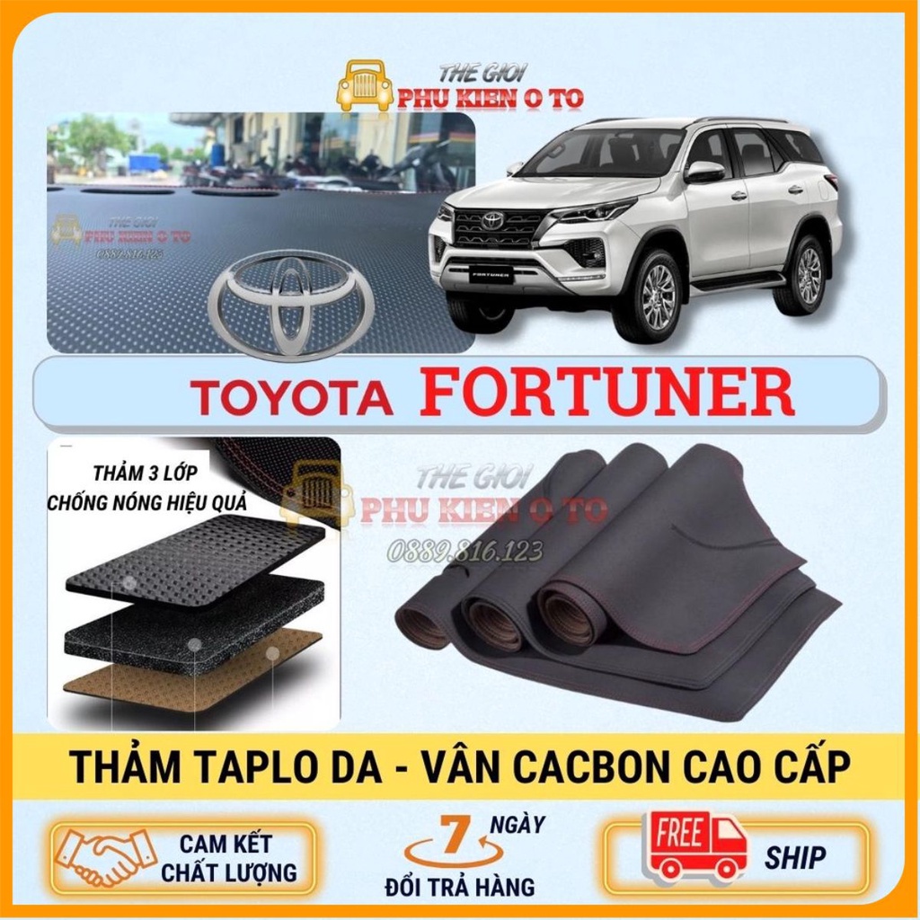 Thảm taplo Toyota Fortuner 2017- 2022 da Cacbon cao cấp, chống nóng ô tô hiệu quả