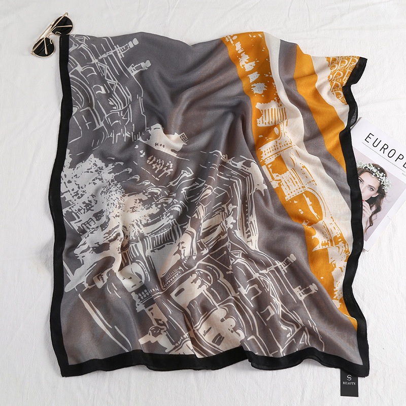 Khăn Choàng Lụa Cotton Lanh Chống Nắng In Họa Tiết Thời Trang Hàn Quốc 24H Cho Nữ