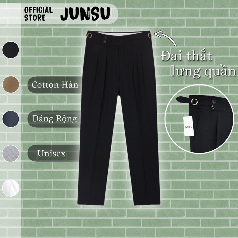 Quần tây Sidetab nam cạp cao dáng Baggy ống rộng vải Cotton Hàn co dãn cao cấp lưng cao 5cm Premium thời trang JUNSU