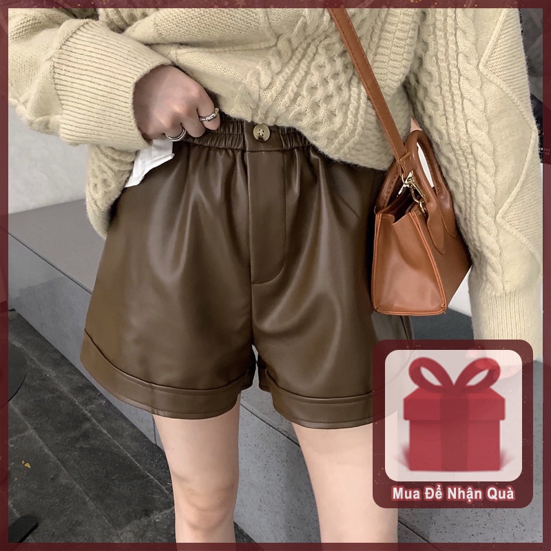 Quần short da PU ống rộng lưng cao thời trang mùa đông phong cách Hàn Quốc cho nữ | BigBuy360 - bigbuy360.vn