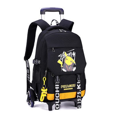 Túi kéo Pikachu Balo nam 2-3-4-6 sáu bánh leo cầu thang Balo học sinh tiểu học cho trẻ em dung lượng lớn *