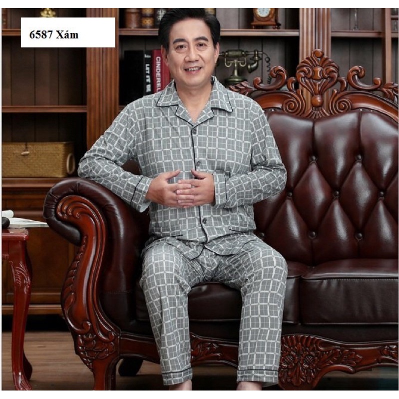 Bộ pyjama nam dài tay vải cotton mềm mại dành cho người trung tuổi NG1381 - Thời Trang Dương