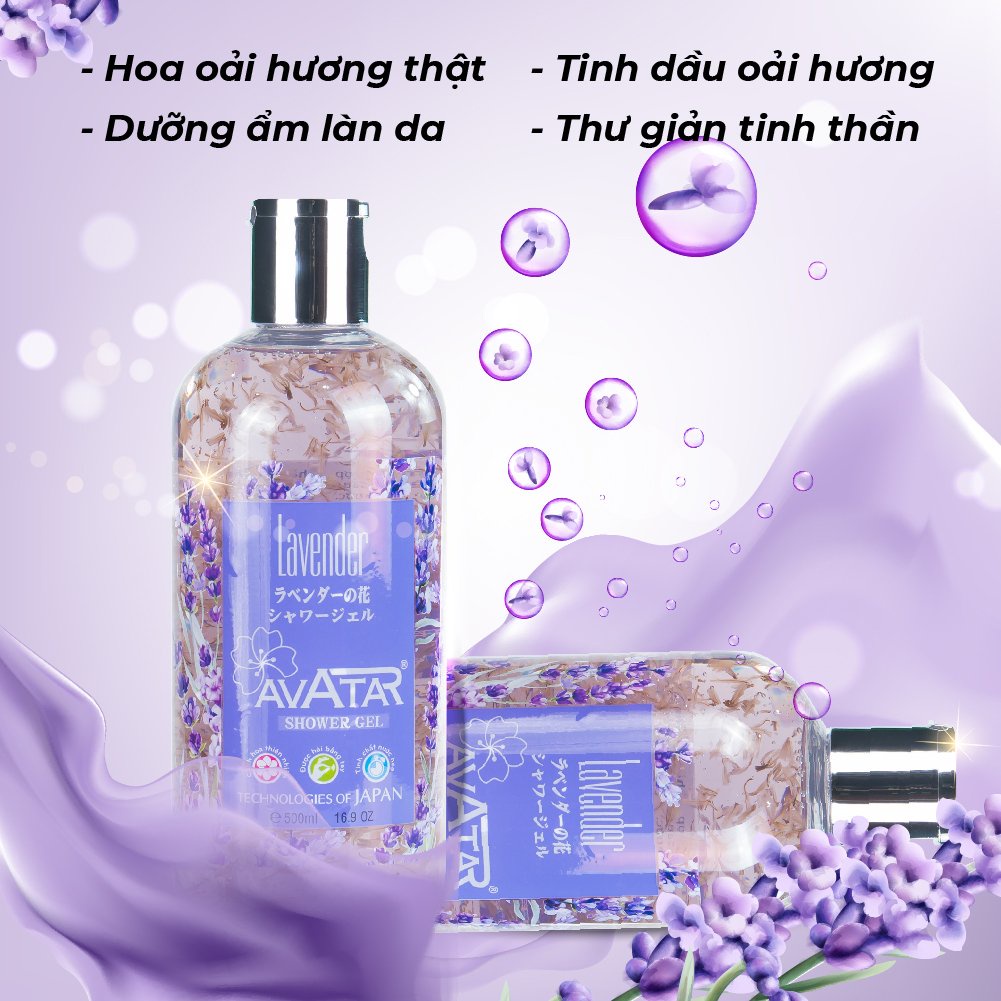 Sữa Tắm Avatar Lavender Hương Hoa Nhật Bản Với Cánh Hoa Thật Lavender 500ml